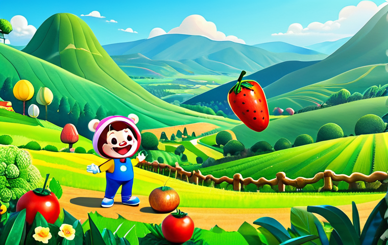 Cocomong Adventure**

A vibrant and colorful scene featuring Cocomong, the main character, in a playful pose. He is in a whimsical, animated landscape with rolling hills and oversized fruits and vegetables. Aromi, Wangdi, and Gabi are nearby, engaged in a friendly activity. Bright, cheerful atmosphere, cartoon style, family-friendly, safe for work, appropriate content, fully clothed, professional, perfect anatomy, natural proportions.

**