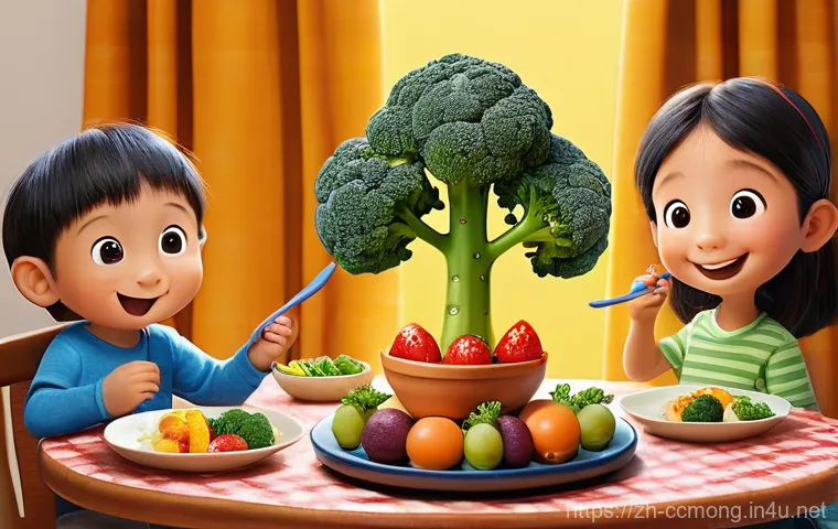 코코몽과 어린이 식습관 개선 - **"Cocomong's Delicious Adventure Feast"**
    A bright, cheerful, cartoon-style illustration of thr...