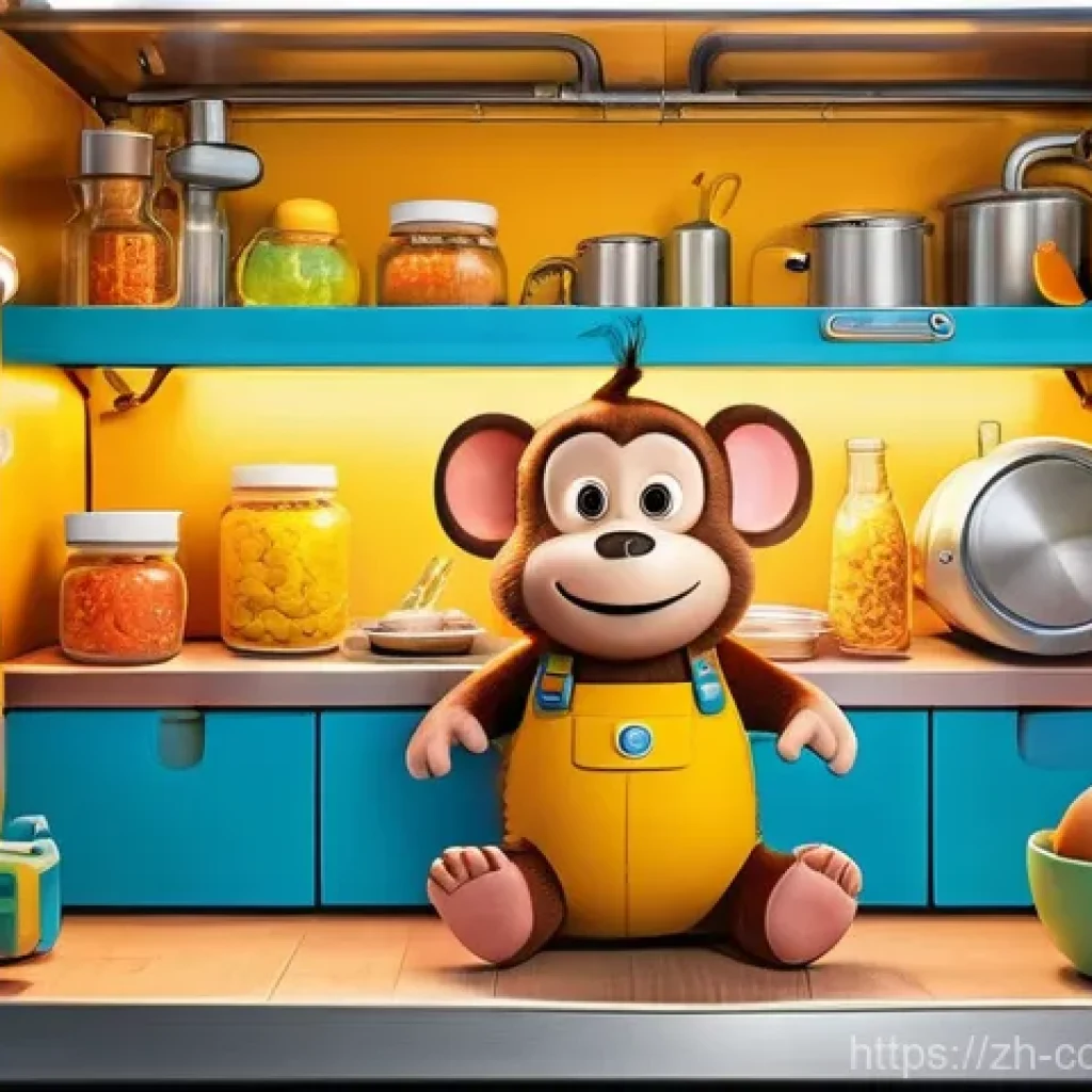 코코몽 캐릭터 성격 분석 - **"A vibrant and imaginative cartoon scene featuring Cocomong, a cute sausage-monkey character, inte...
