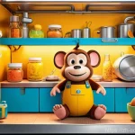 코코몽 캐릭터 성격 분석 - **"A vibrant and imaginative cartoon scene featuring Cocomong, a cute sausage-monkey character, inte...